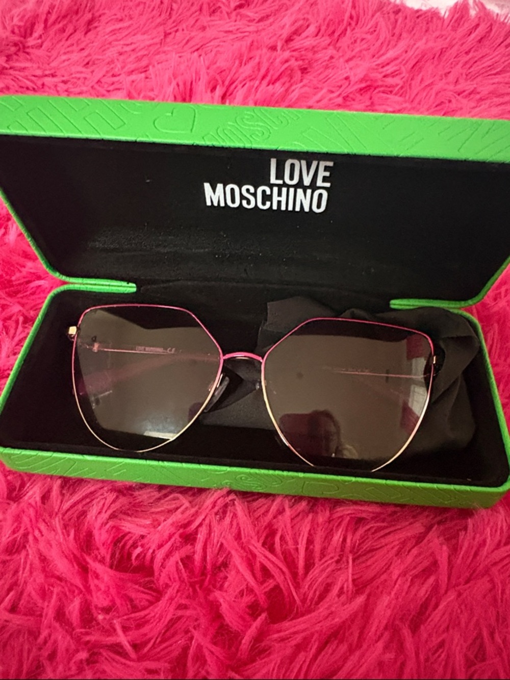Love Moschino Pink Metal Frame Sunglasses with Dark Lenses and Gold Accent